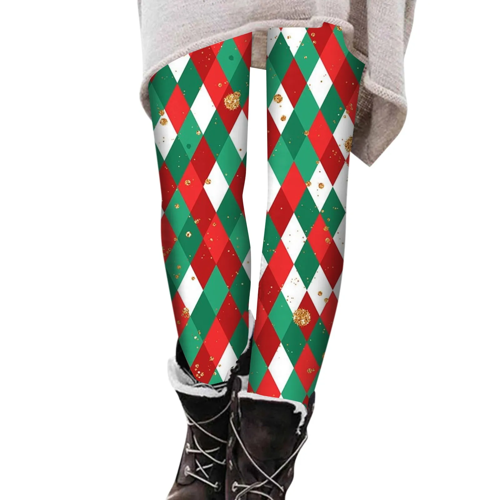 

Women Xmas Christmas Leggings Stretch Hight Waist Striped Color Gradient 3d Snowflake Plaid Printing Pants Sports Trousers 2023