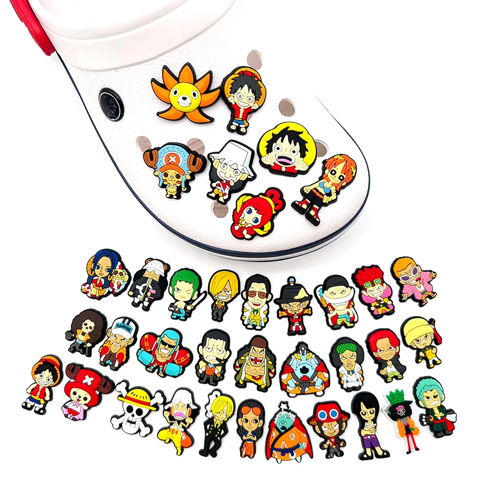 

36pcs One Piece Figure Set Luffy Zoro Sanji Cartoon Anime Hole Shoes Buckles Cute Japanese DIY Accessories Gifts