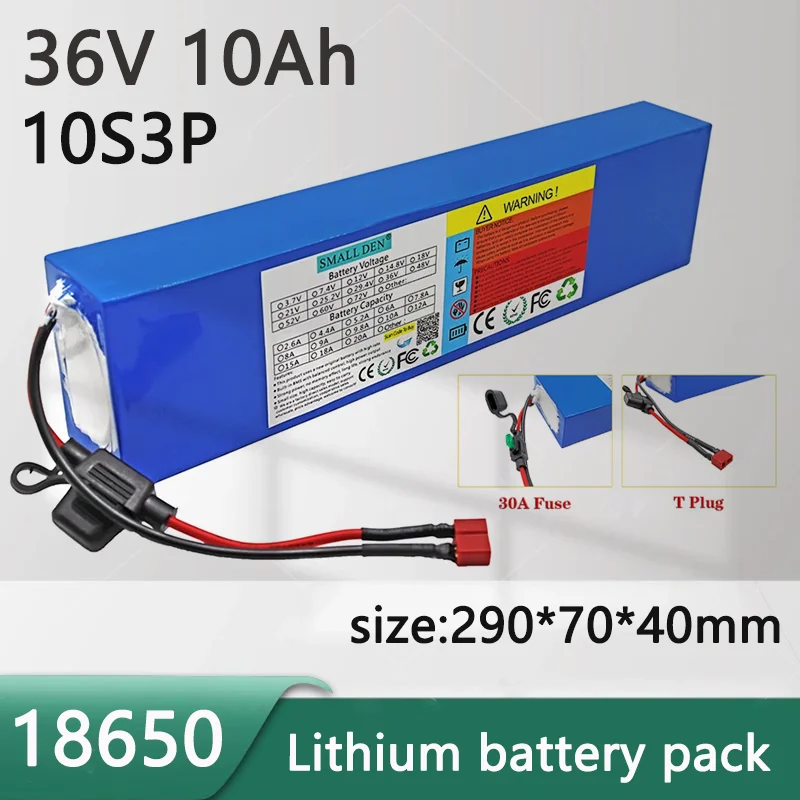 

36V 10Ah 18650 lithium-ion battery pack 10S3P with the same port 15A BMS and 30A fuse device 250-500W electric tricycle/bicycle