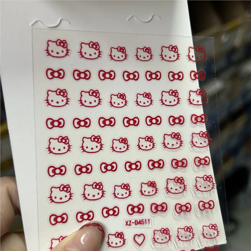 สติกเกอร์ติดเล็บลายเฮลโลคิตตี้สีแดงน่ารัก 6 ชิ้น สีขาว/ดำ/ทอง พร้อมกาวในตัว ลายโบว์เฮลโลคิตตี้ สำหรับตกแต่งเล็บเด็กผู้หญิง