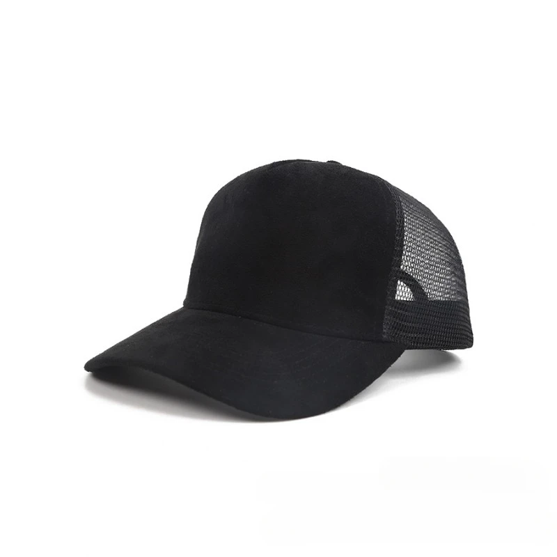 Custom Logo Suede Mesh Baseball Cap Men\'s and Women\'s Solid Color Five-panel Curved Brim Adjustable Hip-hop Truck Driver Hat