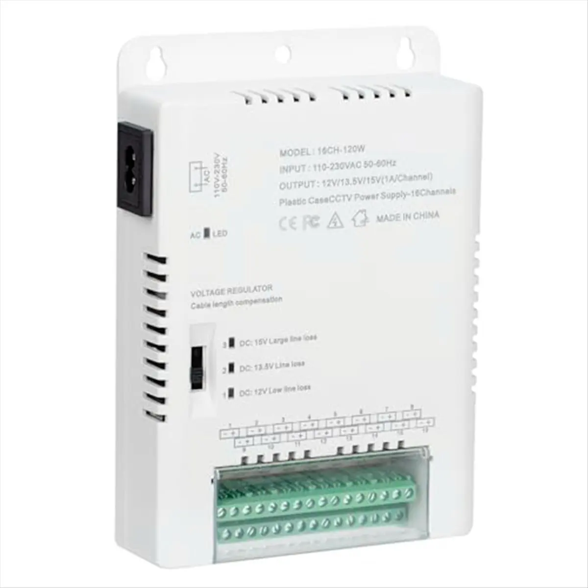 كاميرا CCTV توزيع التيار الكهربائي مزود الطاقة 90V-264VAC المدخلات إلى 12V-13.8-15VDC الناتج 16 قناة، HD16C120W-BCBW #1