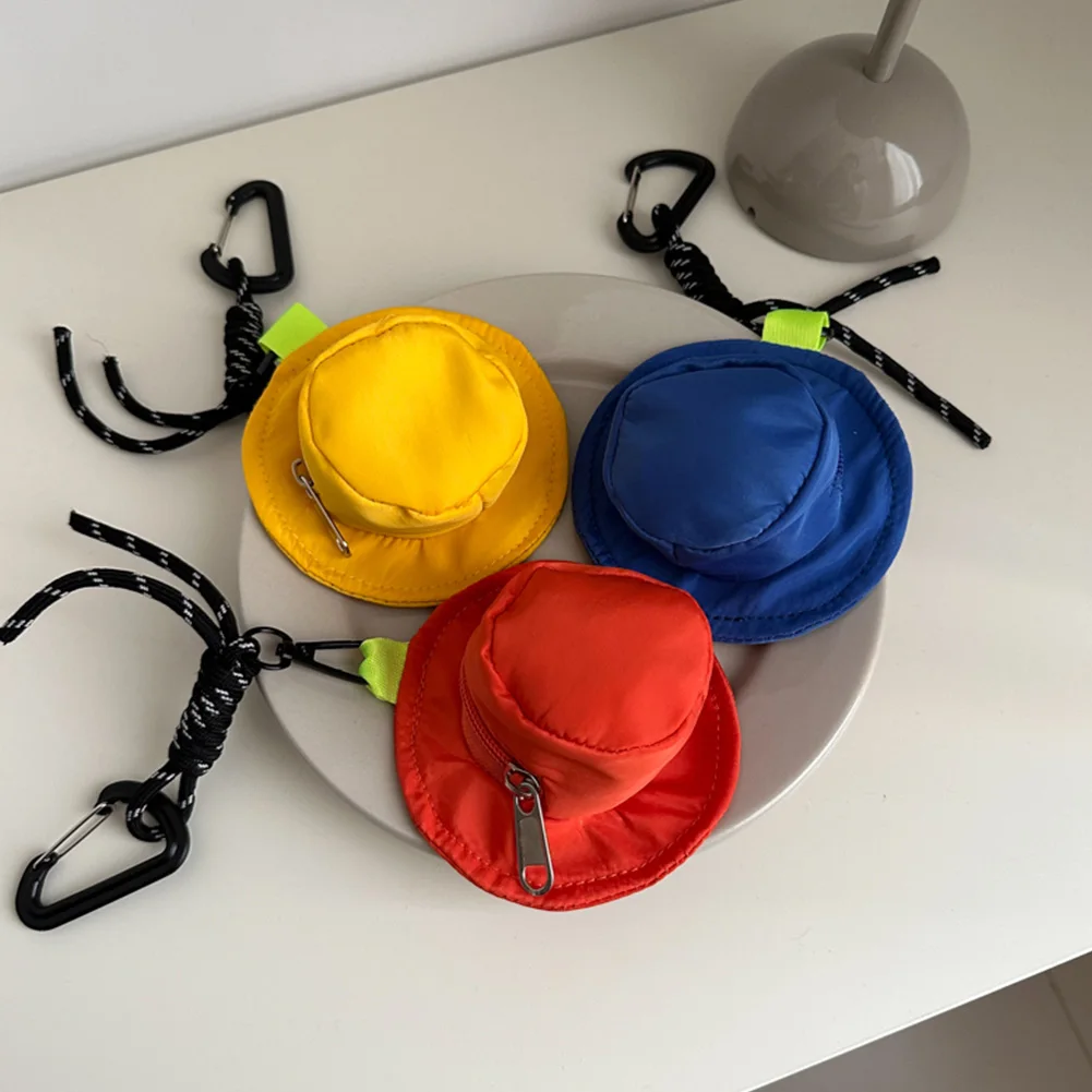 Hat Shape Mini Pendant Bag with Carabiner Small Change Pouch Solid Color Anti-Theft Mini Wallet Party Travel Shopping Bag