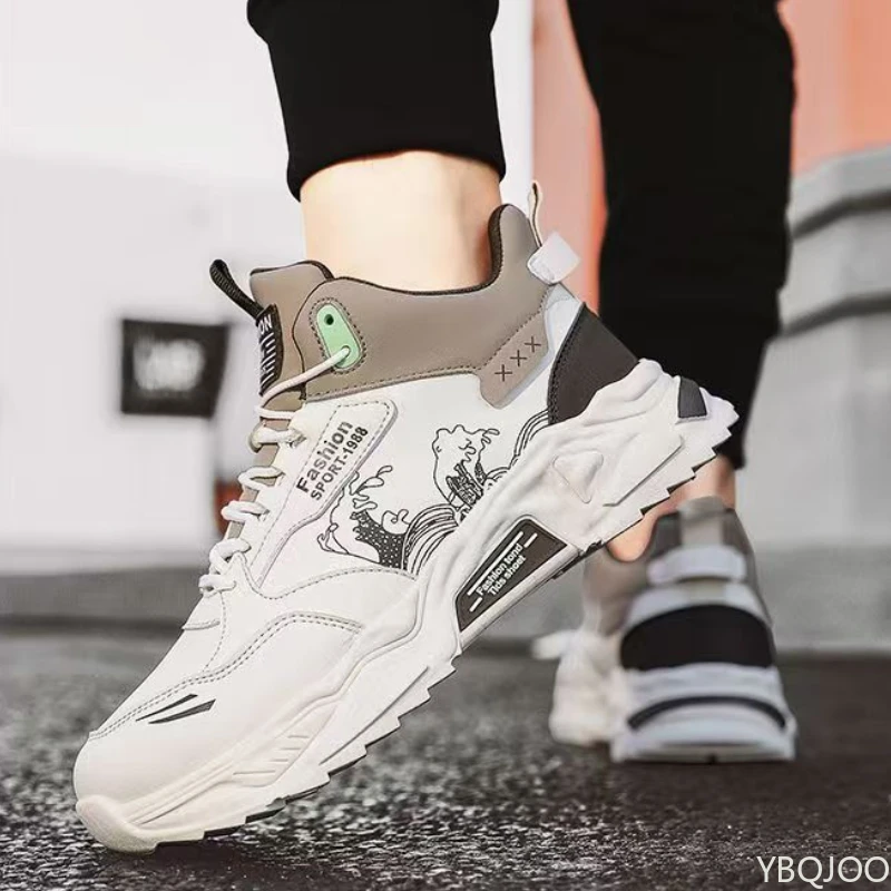 

Новые мужские высокие повседневные спортивные модные брендовые туфли для папы, баскетбольная спортивная вулканизированная обувь для бега на толстой подошве, увеличивающая рост