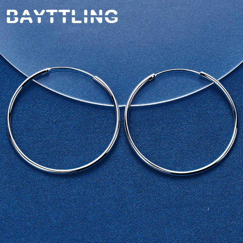 S925 Sterling Silver Women's Earrings Glossy 50/60MM Large Hoop Earrings For Charm Lady Gift Fashion Punk Accessories Jewelry