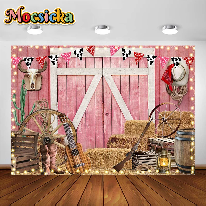 MOCSICKA Western Cowboy Photography Background Rustic Wood Interior  Cactus Floral Straw Bride Shower Portrait Wedding Backdrop