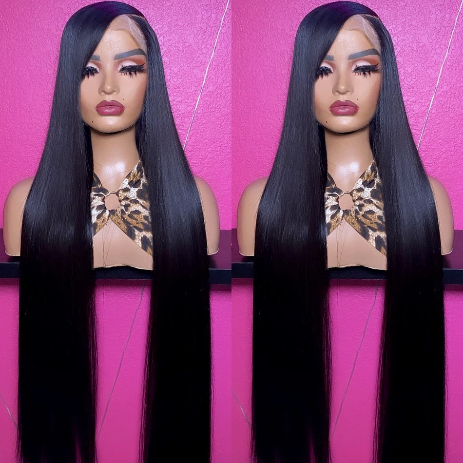 13x4 Brazilian 250% Bone Straight Transparent Lace Frontal 30 34 Inch Human Hair Wigs 13x6 HD Lace Front Wig For Women