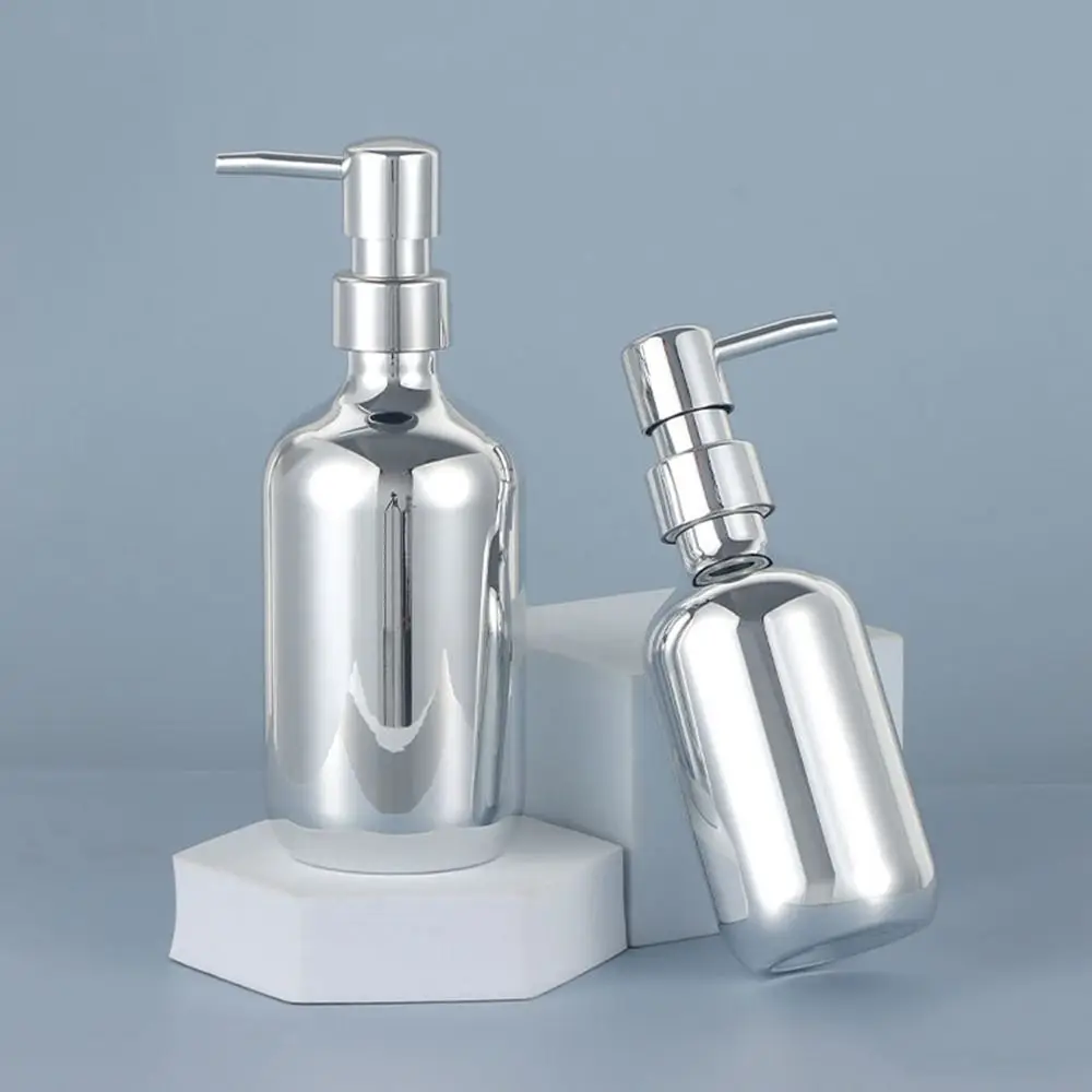 

Modern Style Press Type Shampoo Bottle Electroplated Rustproof Soap Dispenser Leakproof PET Empty Pump Jar Countertop