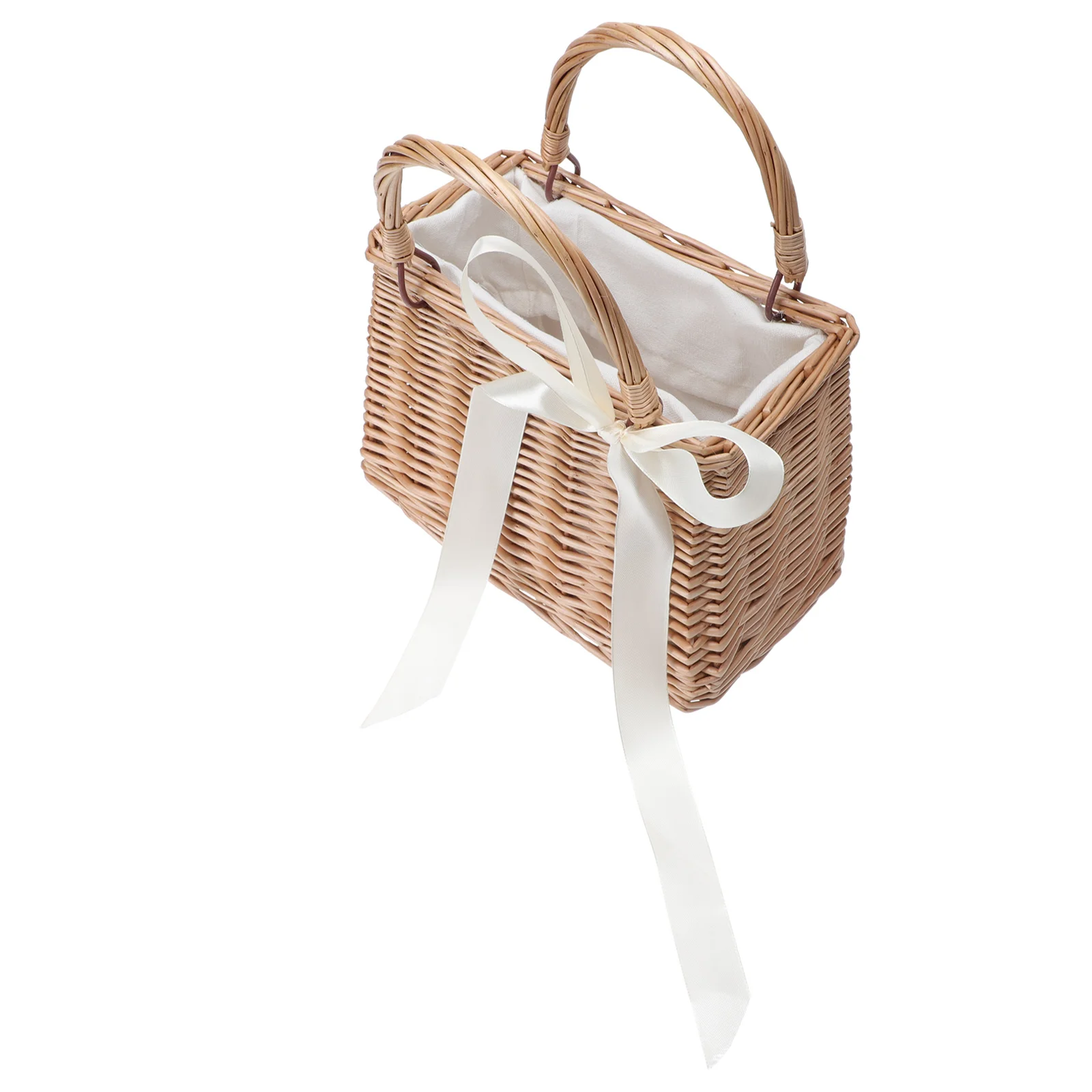 Cestino di fiori in Rattan Tote Bag portaoggetti decorativo Messenger naturale delicato cotone intrecciato piccola mano quadrata da donna