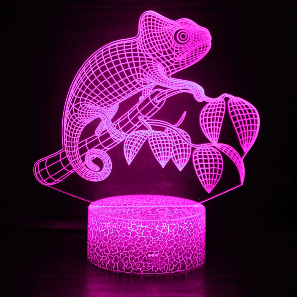 Nighdn Chameleon 3D Lamp LED Night Light USB Touch 7 Color Changing Chid Nightlights Home Room Decor Birthday Gift for Kids