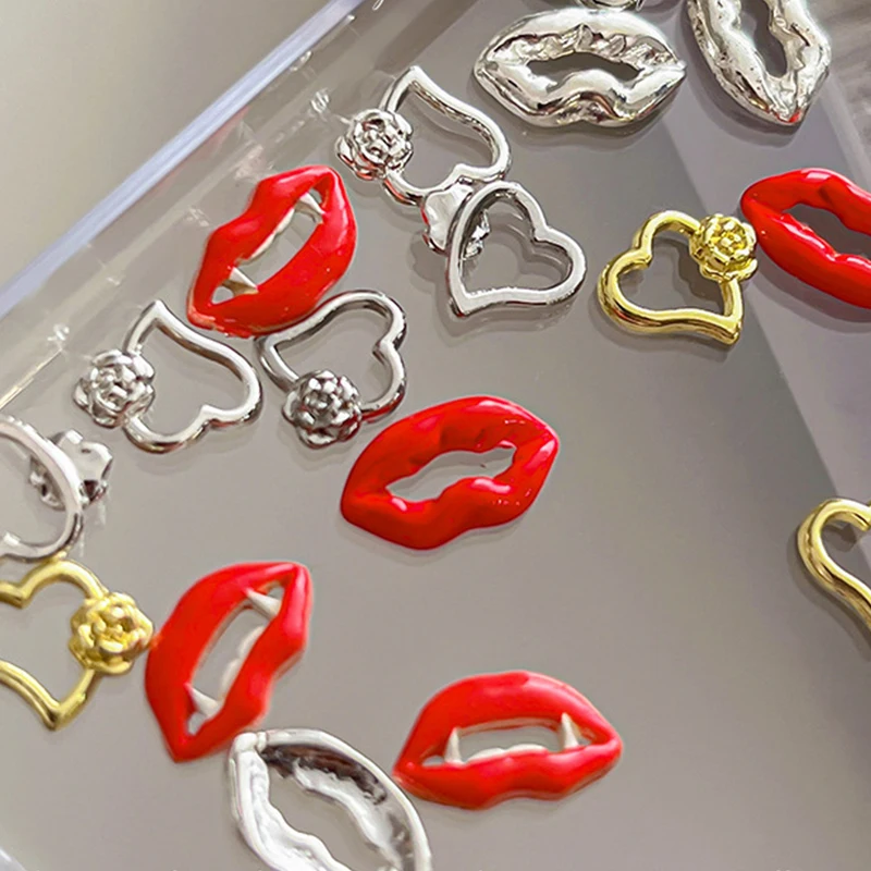 

20pcs Red Lips Love Nail Art Charms 3d Alloy Rose Jewelry Valentine'S Day Luxury Manicure Accessorie
