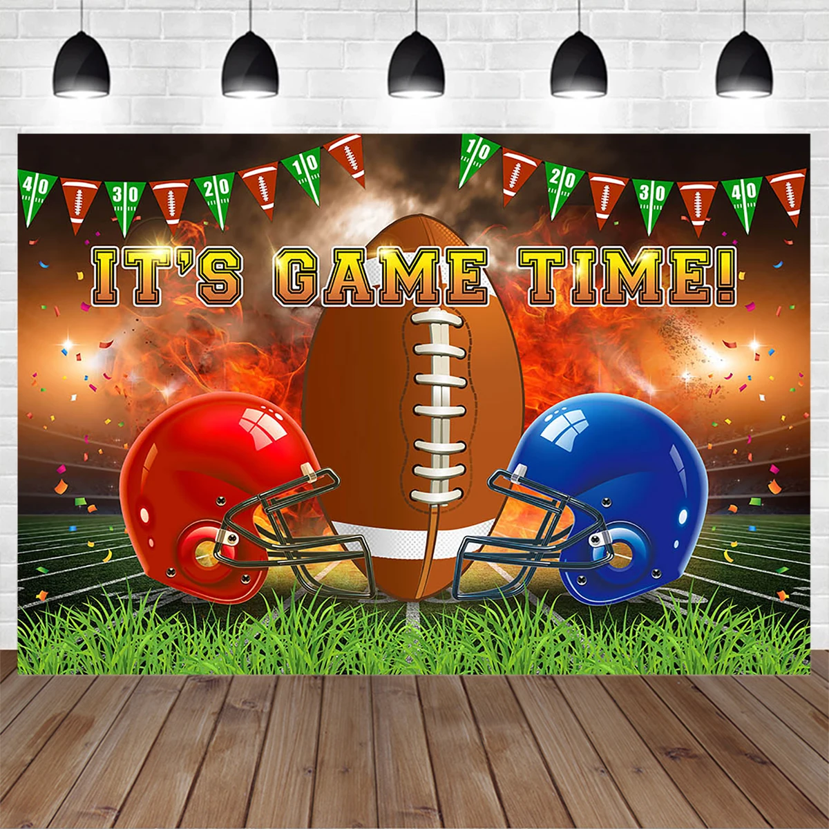 

Fiery Rugby Football Game Party Photography Background Sport Green Field Backdrop Adult Baby Boy Birthday Studio Photobooth Prop