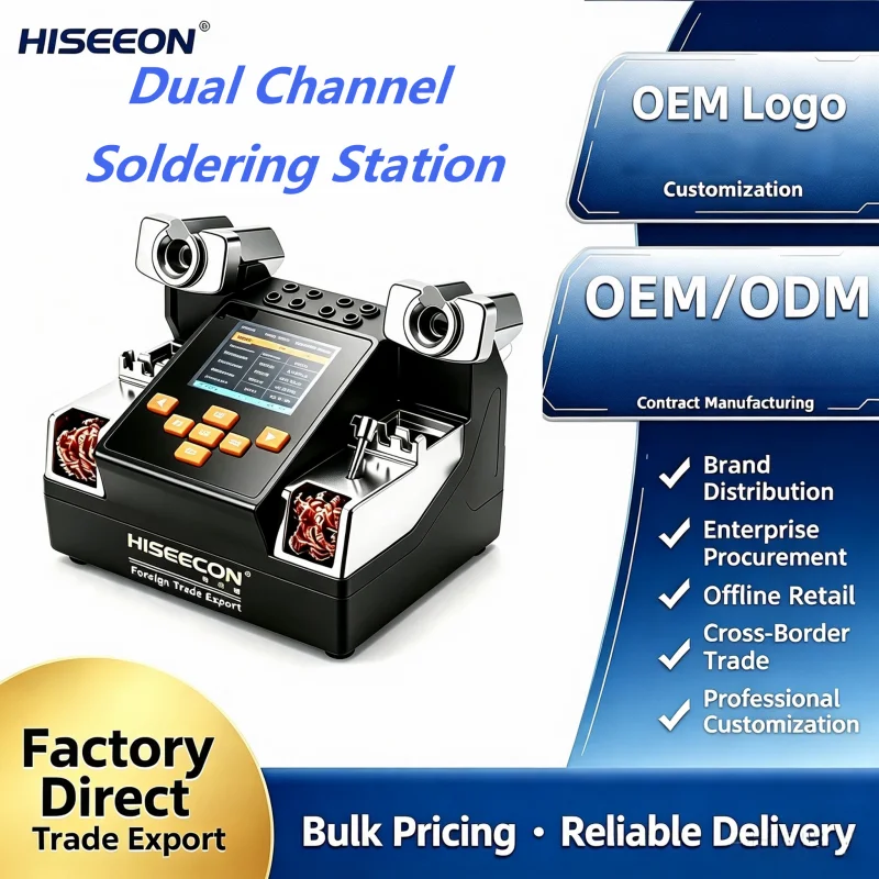 HISEECON Dual Workstation Soldering Station 2S Rapid Heating Digital Solder Iron Station Support Logo Custom Phone Repair Tool