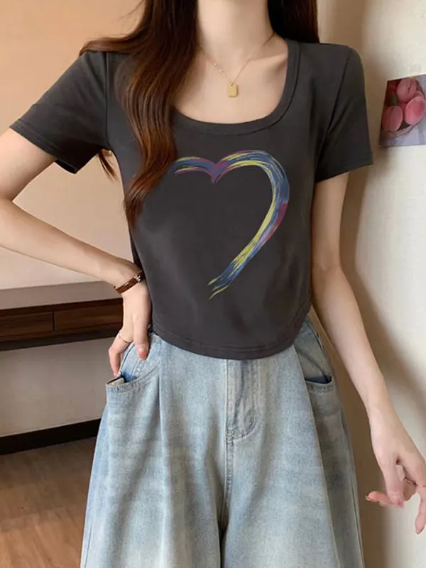Red Wine Color Short Sleeve T-Shirt Women Summer Thin Fashion Korean Style Conceal Meat Super Beautiful Short Top