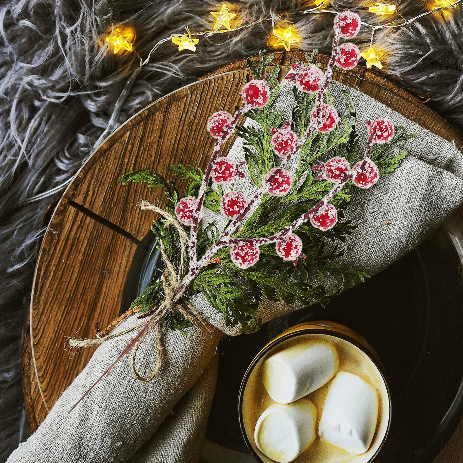 

15Pcs Christmas Artificial Red Berry Stems Vivid Frosted Picks Holiday Floral Arrangement Wreath Supplies Winter Home