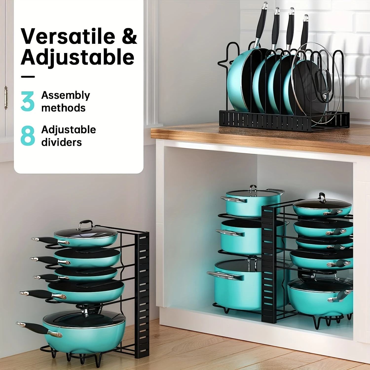 Pots And Pans Organizer Rack For Cabinet, Metal Pans Pots Lids  Holder Rack Under Cabinet With 3 DIY Methods, For Restaurant Use