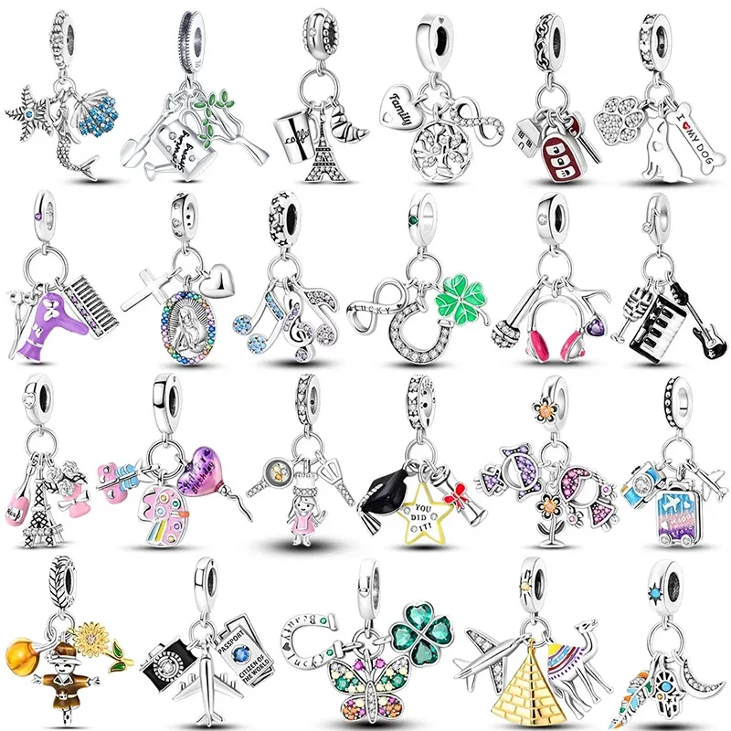 

Silver Plated Lucky Clover Charms Travel Aircraft Beads Fit Bangle Bracelets Women Fine Jewelry