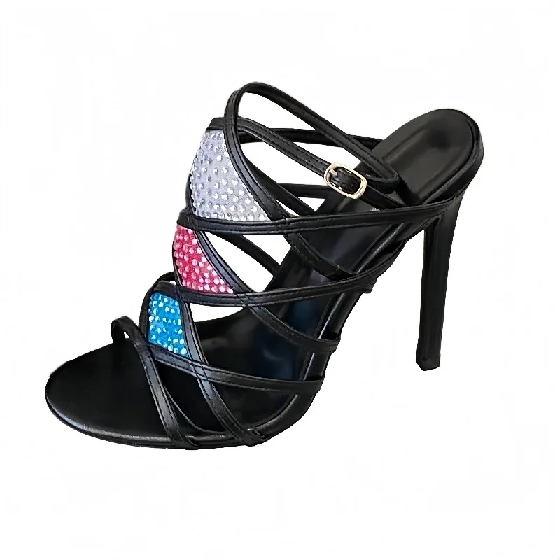 Nuevas Sandalias de Tacón Alto con Tiras Finas y Pedrería Tricolor para Mujer, Sandalias Abiertas, Zapatos de Vestir para Banquete, Tallas 35-42