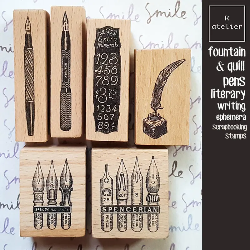 Stamp Scrapbooking, Fountain Pen Ink Bottle Nib Pens Diary Decoration Kawaii Writing Wooden Stamps