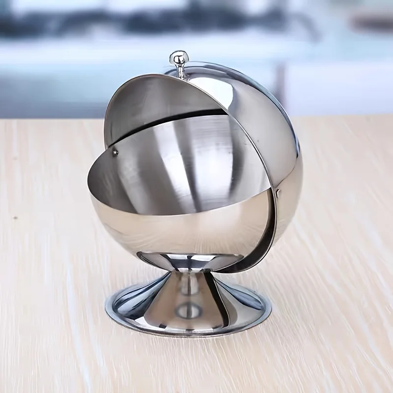 Modern Stainless Steel Jar with Flip Lid, Sphere Storage Container for Kitchen Office Home Decor, Holiday Desktop Organizer