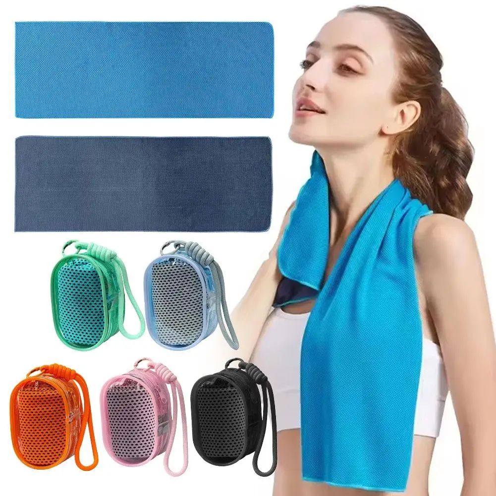 Transparent Polyester Instant Ice Cooling Sports Towel 30×100cm Quick Dry Sweat Absorbent Chilly Neck Wrap with Storage Pouch