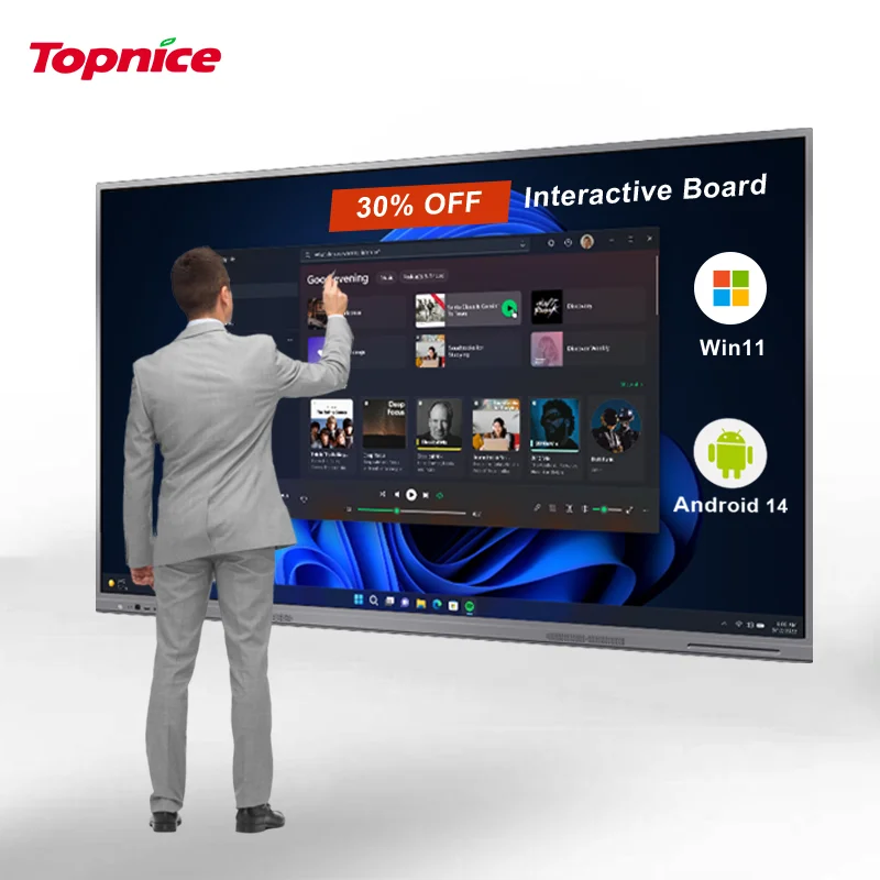 

Topnice 55 65 75 86 100 110 Inch Education Meeting Conference LCD Touch Screen All In One PC Whiteboard Interactive Flat Panel