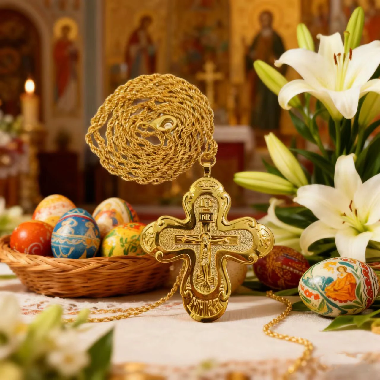 Neues 2026 Orthodoxes Brustkreuz Orthodoxe Jesus-Halskette Katholisches Kruzifix Brustkreuz Goldanhänger Kreuzkette Religiöser Schmuck – Detail 3