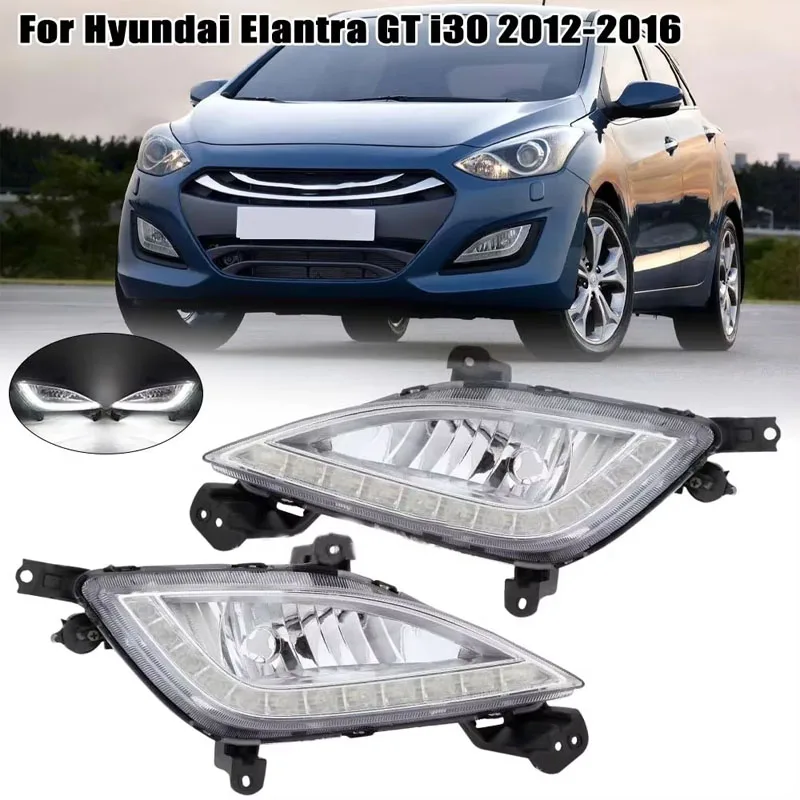 For Hyundai Elantra GT I30 2012 2013 2014 2015 2016 DRL Fog Covers Daytime Running Lights Car Front Bumper Fog Lamp Assembly 12V