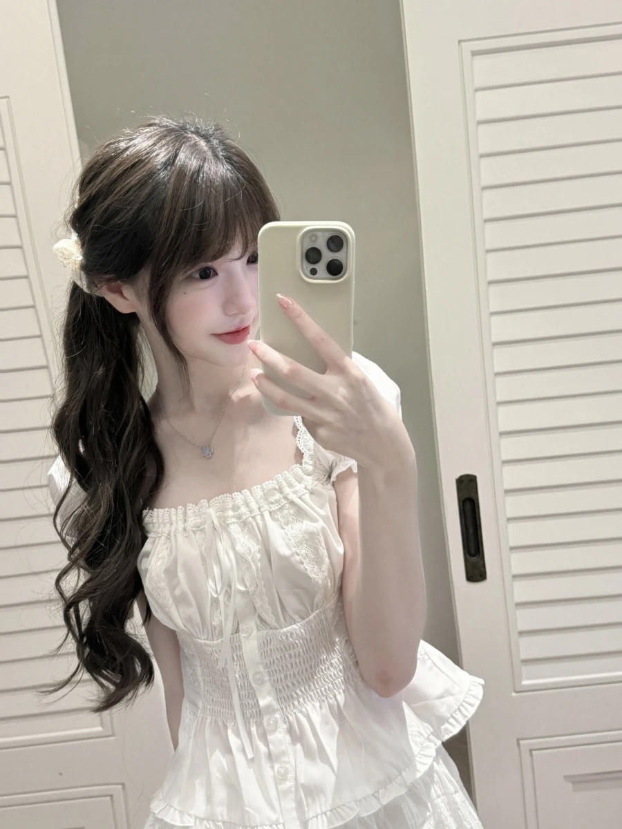 Puff Sve Chiffon irt Damen Frühfrühling Slim Fit ort Sve Oberbekleidung Koreanische Sle Commute Bubble Top V-ne Button