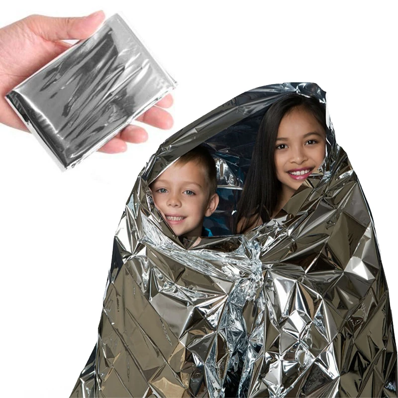 Manta emergente Mylar térmica para supervivencia al aire libre, botiquín de primeros auxilios, lámina espacial de rescate, campamento, caminata, montañero, bolsa para insectos, retención de calor