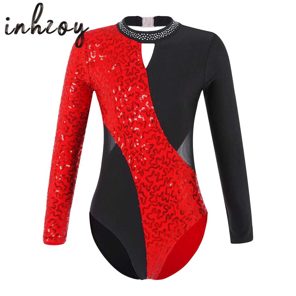 

Kids Girls Long Sleeve Sparkly Sequins Ballet Leotards Hollow Out Practice Gymnastics Leotards Bodysuit Ice Skating Dancewear