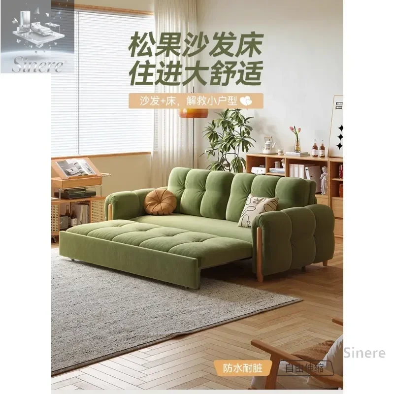 

flannel foldable retractable sofa bed small apartment cream wind living room dual-purpose sofa bed storage