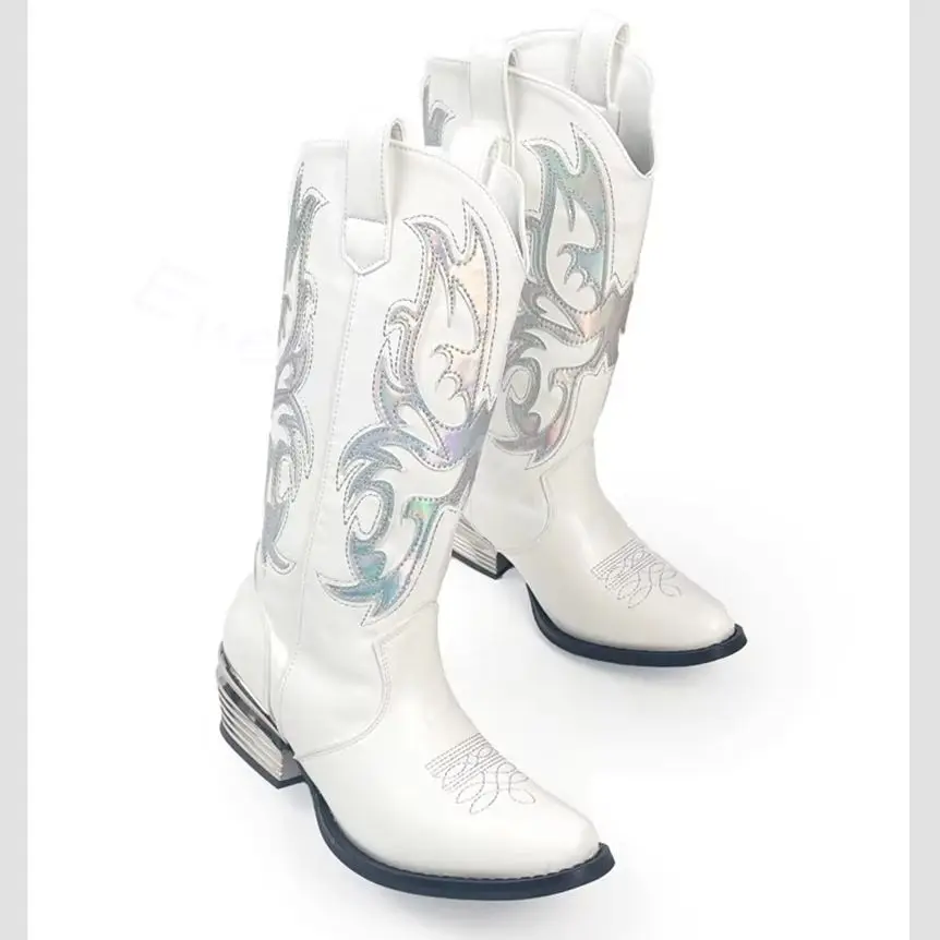Butterfly Sequin-Embroidered Knee High Boots Women Cyberpunk-style Biker Boots with A Spicy Edge Slip On Fashion Long Boots