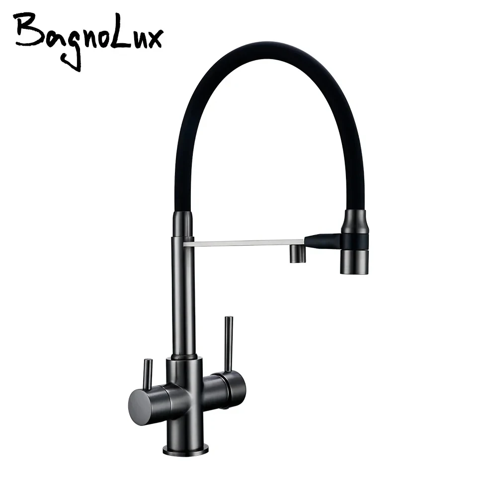 

Kitchen Faucet Gunmetal Gray Brass 3 Ways Sink Mixer Black Hose Mount Pull Out Dual Sprayer Nozzle Water Taps