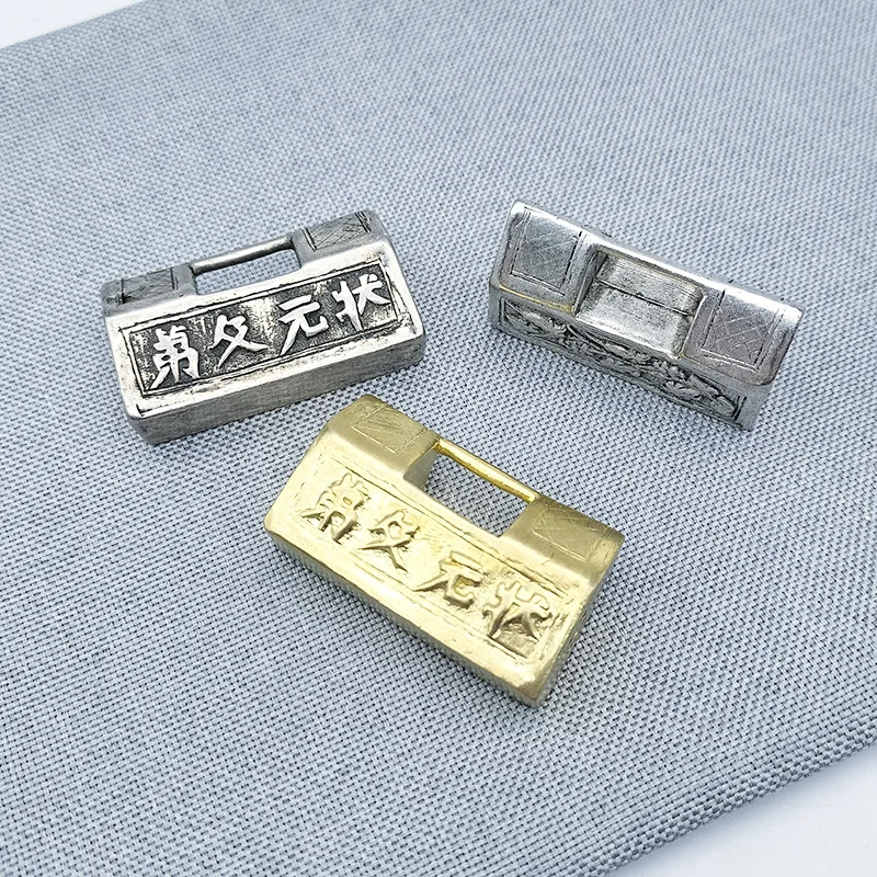 Vintage Scholar'S Success Longevity Lock Pendant Necklace In Antique Silver, Brass Model
