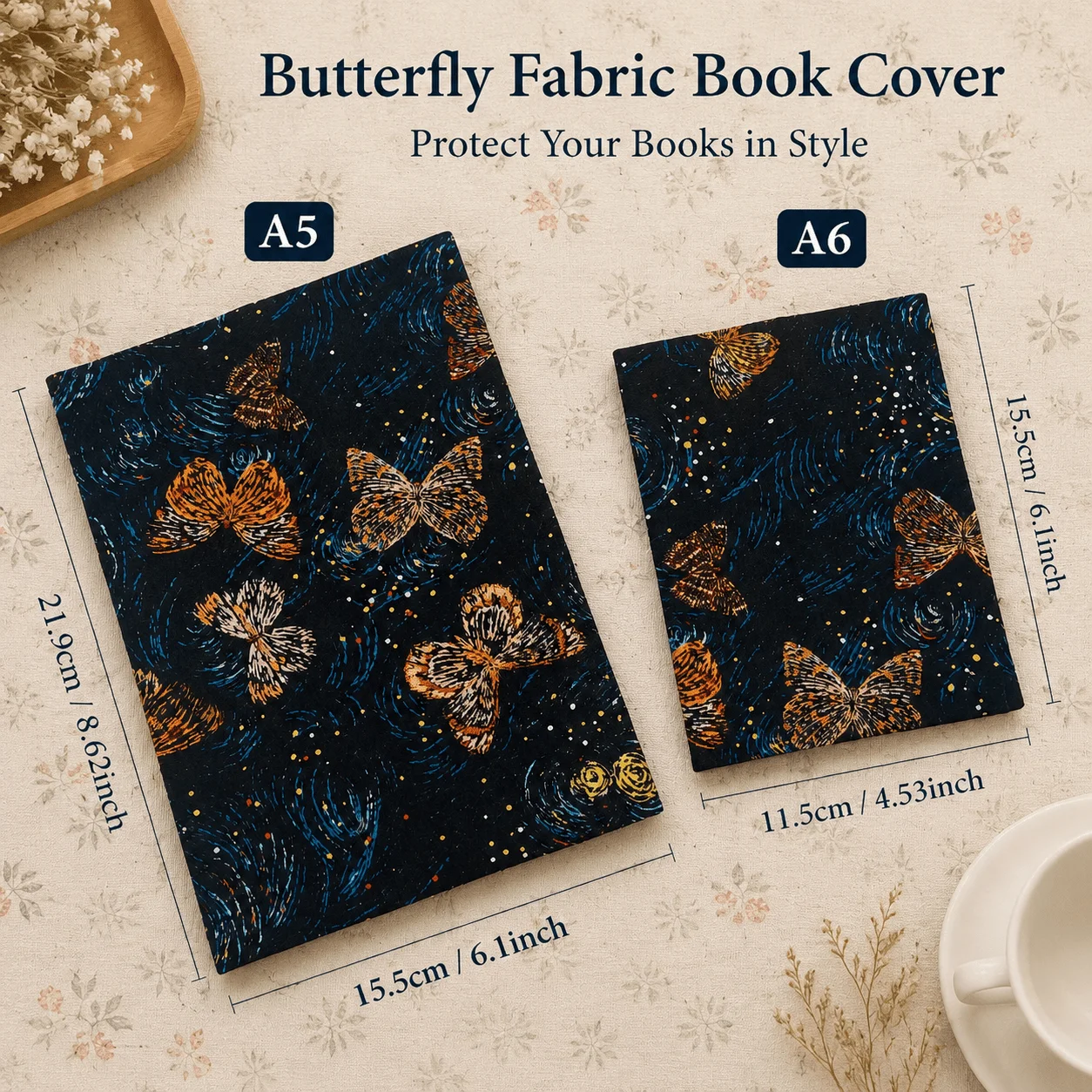 Starry Night Butterfly Pattern Book Cover A5 A6 Durable Cloth Book Sleeve Vintage Art Book Protector Notebook Stationery Gift