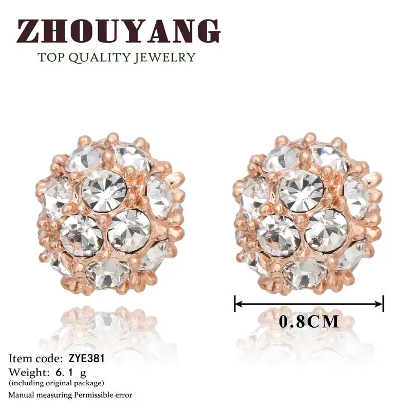 ZHOUYANG Lucky Ball Stud Earrings For Women Simple Classic Top Quality Rose Gold Color Jewelry Austrian Crystal Wholesale ZYE381