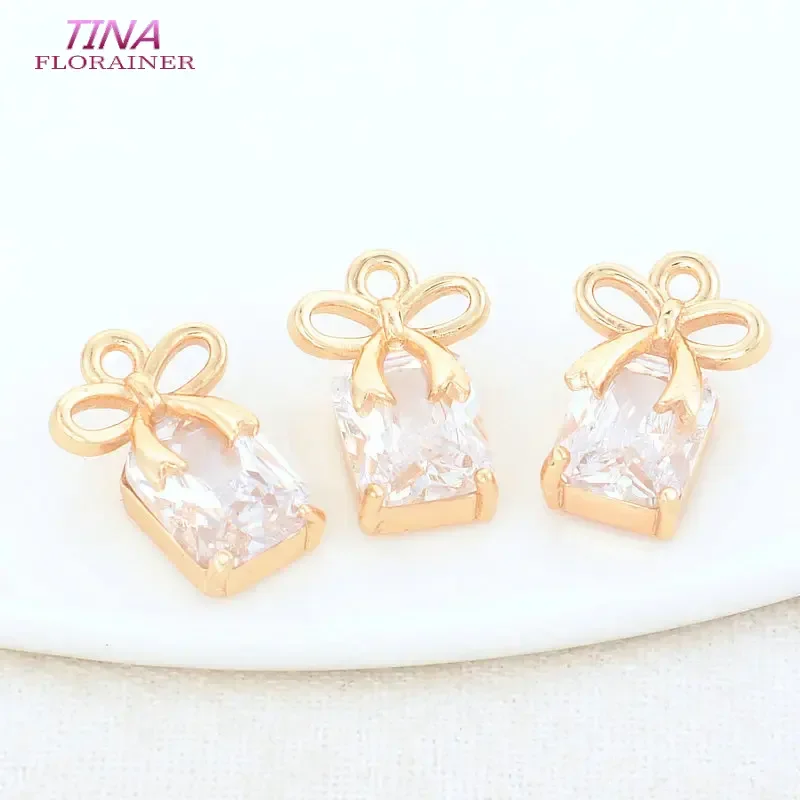 10*15MM 14K Gold Color Brass and Zircon Bowknot Charms Pendants Necklace Earings Jewelry Making Supplies Diy Accessories