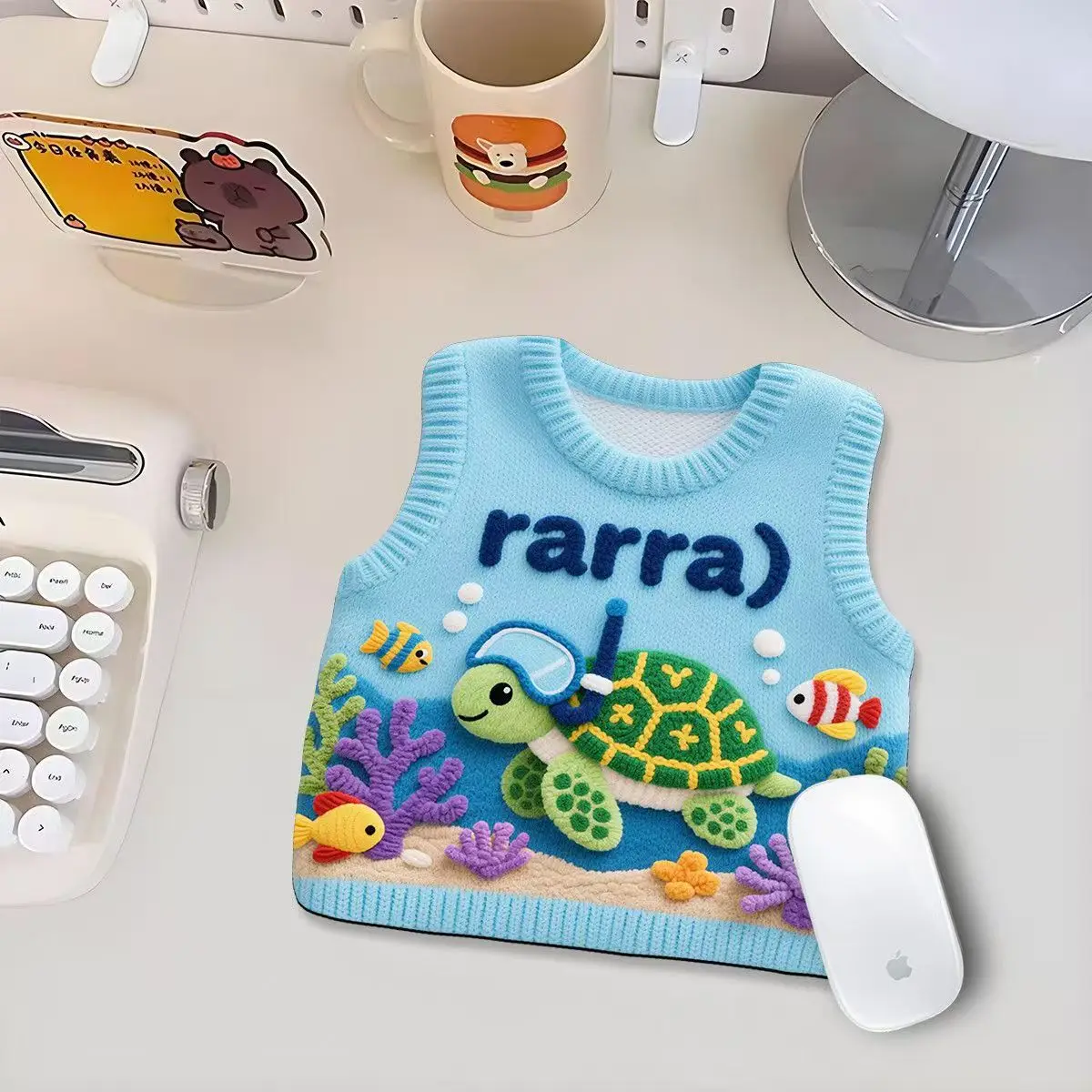 Cute Sweater Print Mouse Pad Kawaii Aesthetic DeskMat Coaster Non-Slip Cloth for Office Computer PC Laptop Decor for Girls Women
