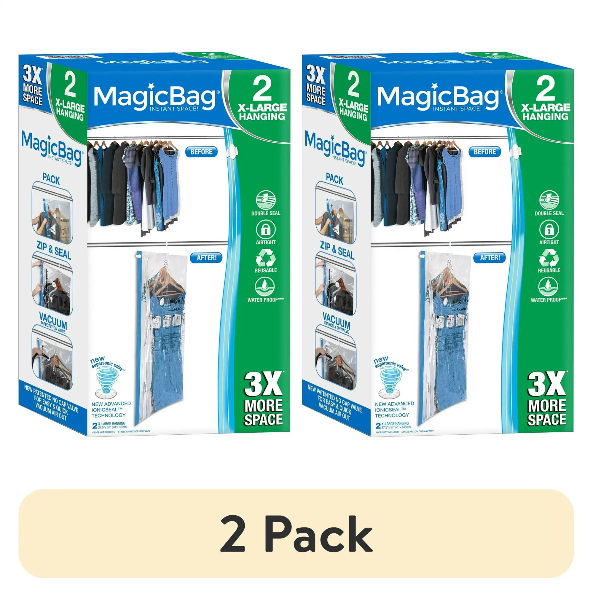 

(2 pack) MagicBag Smart Design Instant Space Saver Storage - Hanging Extra Large Dress - Set of 2 Bags Total