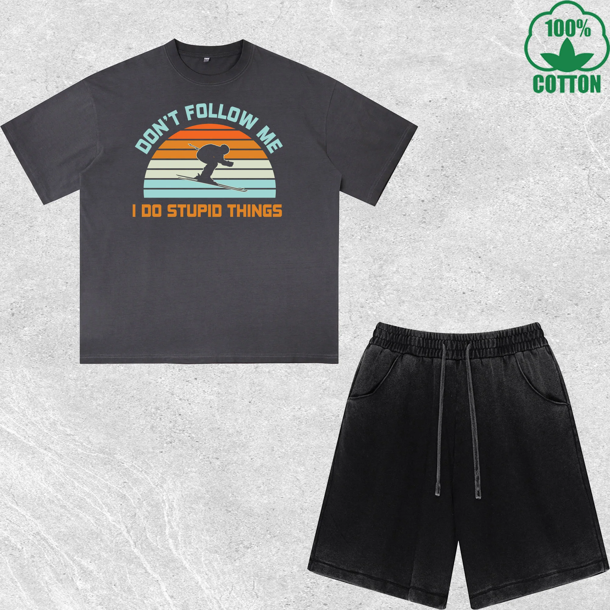 

I Do Things Printed Dirty Wash T-Shirt Shorts Set Multicolor Combo Loose Trendy Fashionable 100%Cotton
