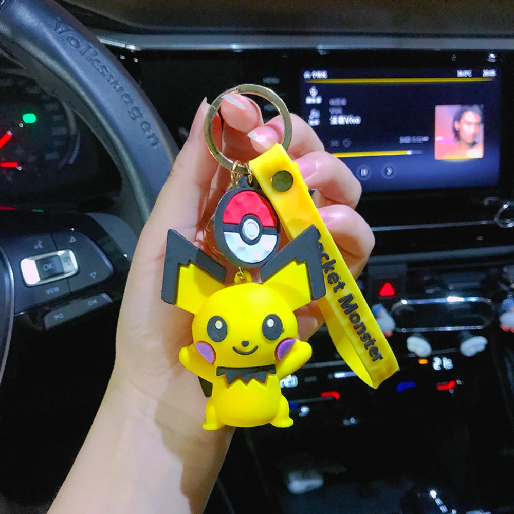 Juego de llaveros Pokémon: lindo llavero versión Q de Pikachu y sus amigos, dije de mochila de anime, regalo Kawaii para fanáticos y parejas (cumpleaños
