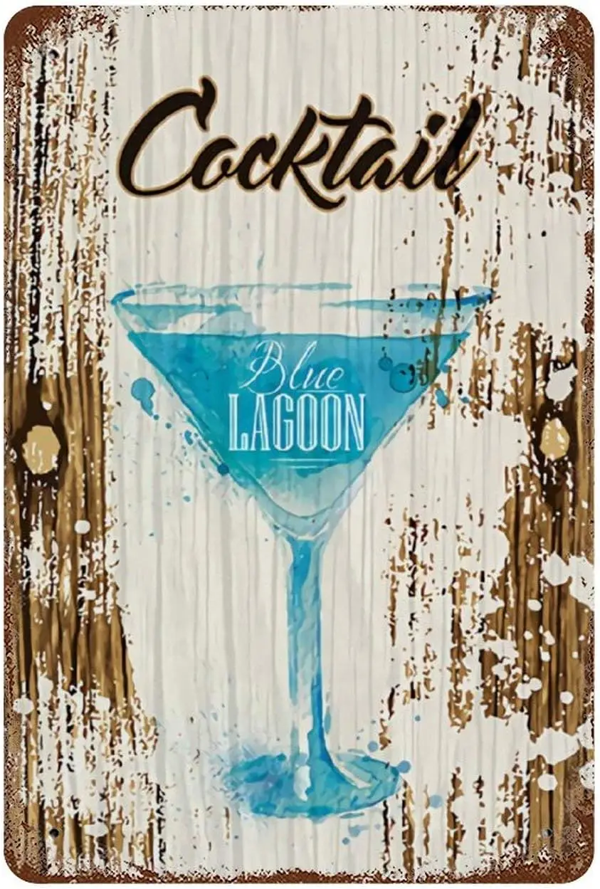 Retro Nostalgic Cocktail Blue LAGOON Metal Tin Sign Home Cofe Bar Wall Decoration Signs Decor 8 inch x 12 inch F