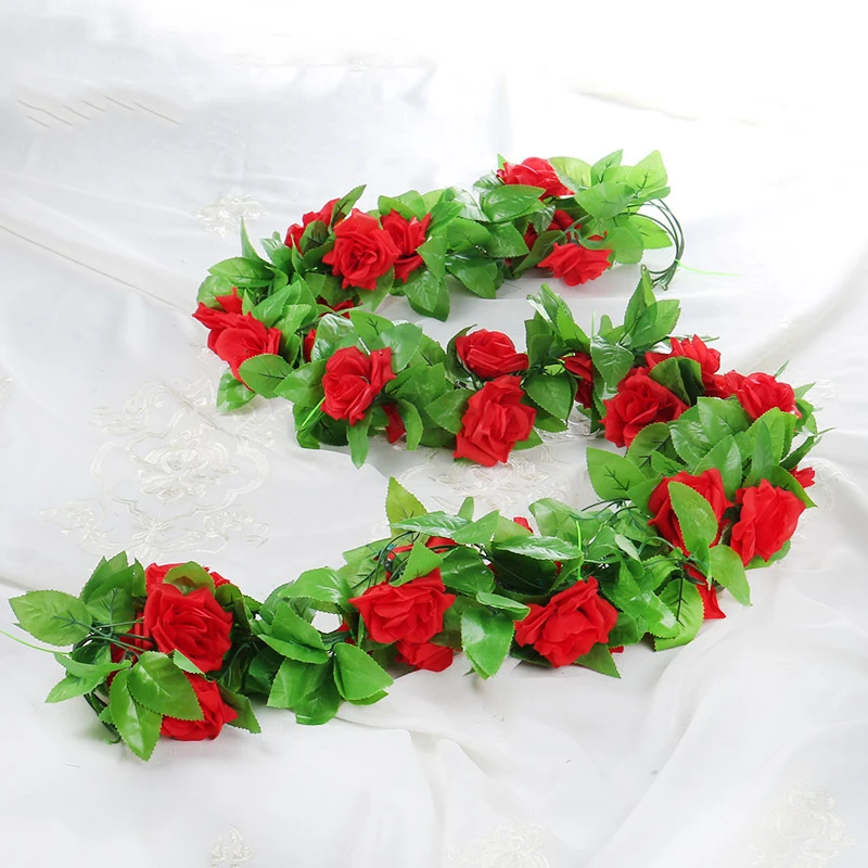 220cm 9-Head Simulated Rose Vine Bright Colors And Vivid Hues Room Decoration Red Yellow White Purple Champagne Rose Rattan