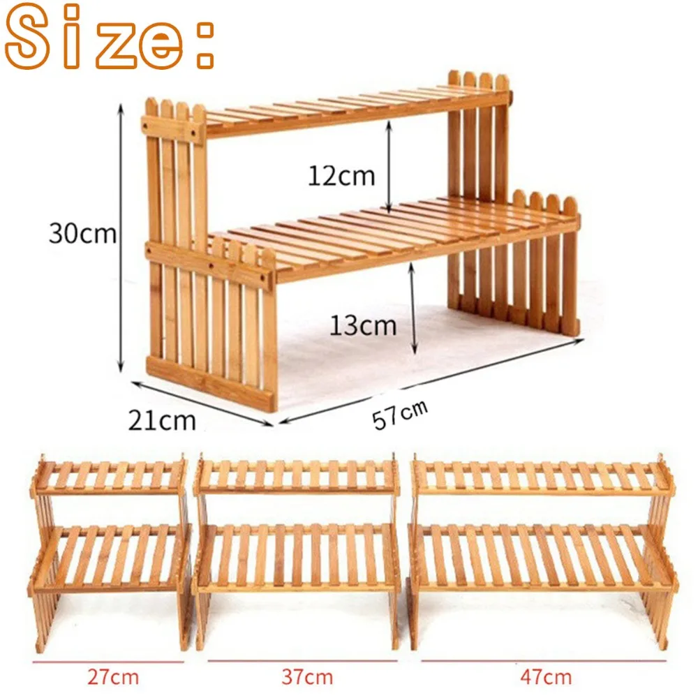 2 Tiers Bamboo Plant Stand Shelf Patio Plants Display Shelf  for Home Kitchen Storage Balcony Office Small Flowers Bamboo Rack