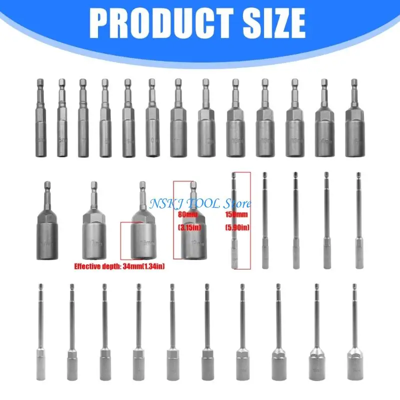 L8RC 15pcs Driver Deep Socket Set Professional Steel Socket Resistenza all'usura migliorata per l'uso prolungato nei seminari