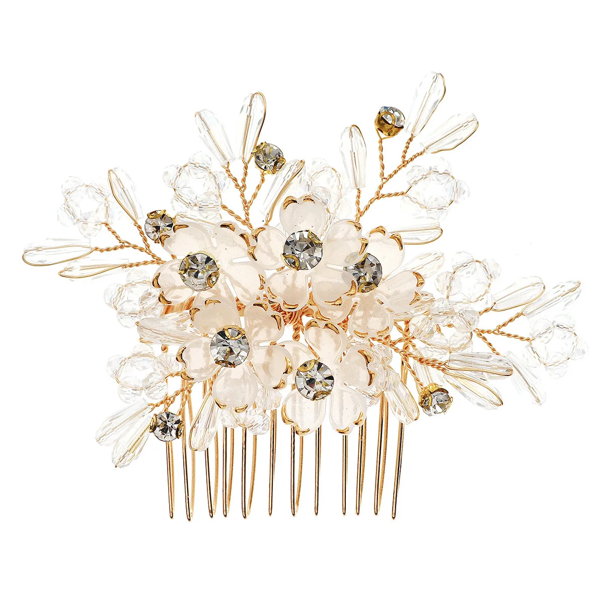 Hair Comb Crystal Flower Beaded Rhinestone Wedding Banquet Photoshoot Updo Accessory Handmade One Size view 5