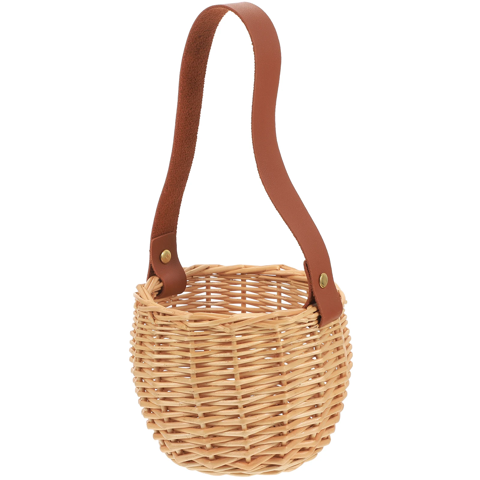 

Wicker Hand Basket Small Picnic iginal Color Rattan Material Long Use Photo Prop Home Decor Storage Simple Weave Texture