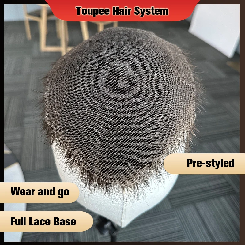 Short Hair PreStyled Toupee For Men Cut Full Lace Base Human Hair System Fashion Unit Wig For Men Male Hair Prosthesis Men\'s Wig