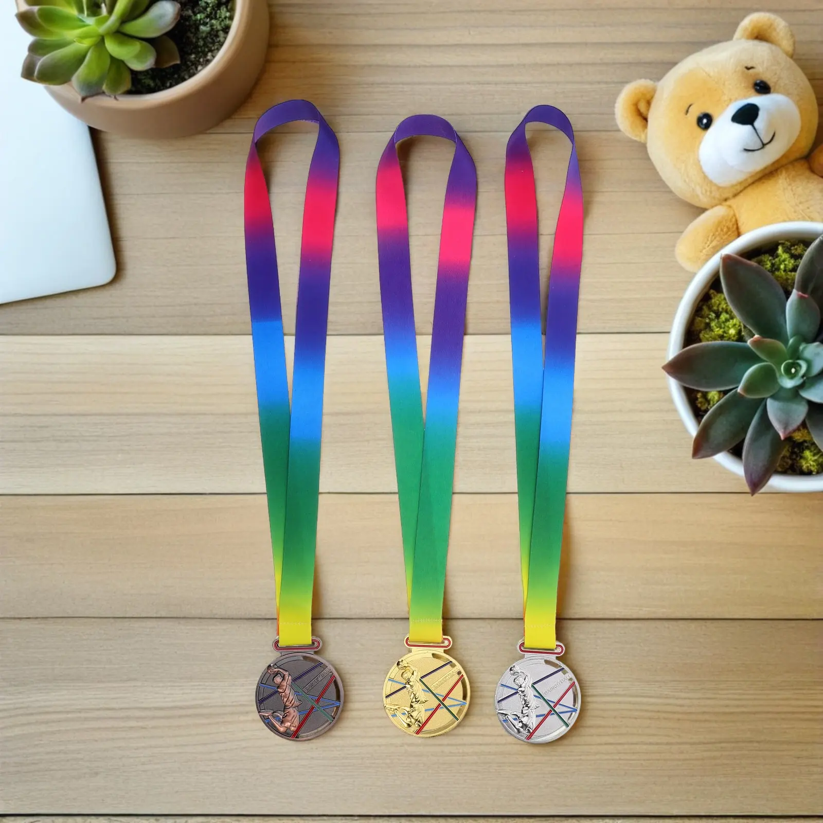 3Pcs Basketball Winner Medals Gold Silver Bronze Zinc Alloy Neck Ribbon Sports Day Awards School Community Competition